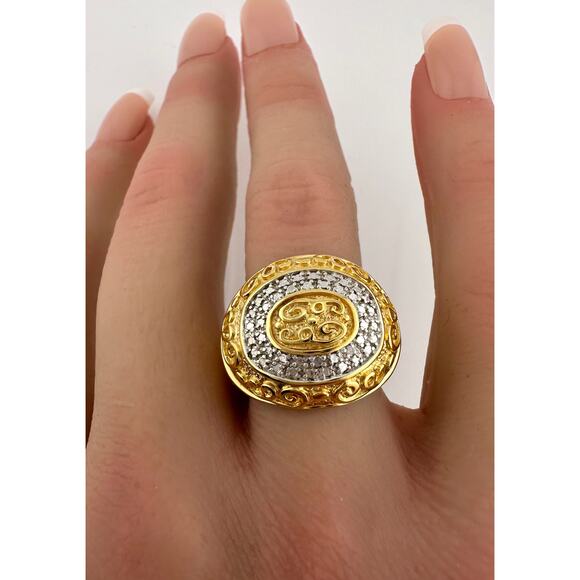 Gold and Silver Statement Ring with Ancient Motif - Size 7.5 - Picture 11 of 12